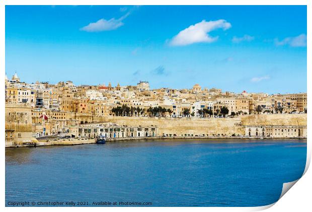 Senglea with a view to valletta Print by Christopher Kelly