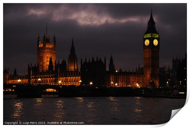 Stormy night over Westminster ,London, United Kingdom. Print by Luigi Petro
