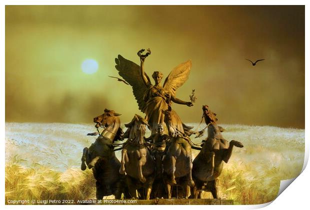 Quadriga on top of Wellington Arch, London, UK. Print by Luigi Petro