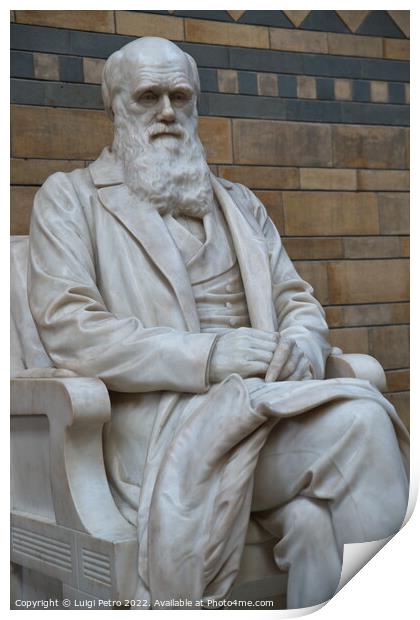 Statue of Charles Darwin in the Natural History Museum. London, UK. Print by Luigi Petro
