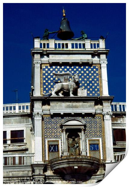 Clock Tower in Venice, Italy. Torre dell Orologio. Print by Luigi Petro
