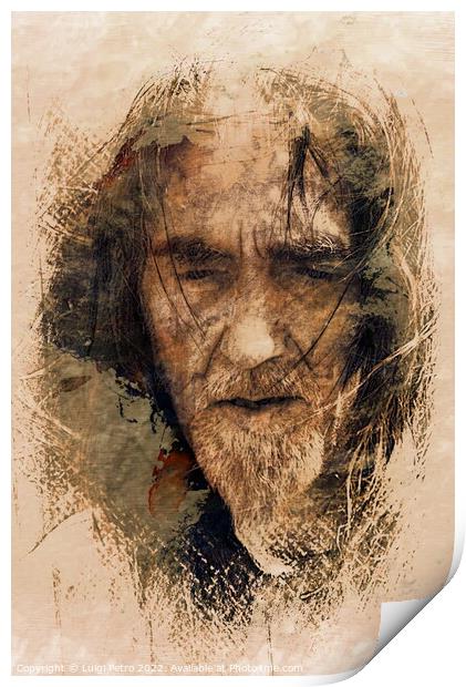 Close-up of a dishevelled man with long hair. Print by Luigi Petro