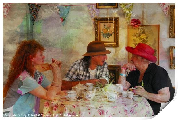 Friends having a chat over a cup of  tea. Print by Luigi Petro