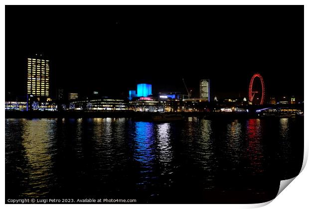 London skyline panorama at night, England the UK. Print by Luigi Petro