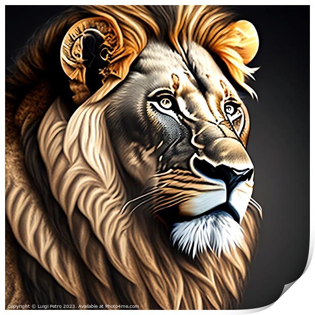 Portrait of a big male African lion on black backg Print by Luigi Petro