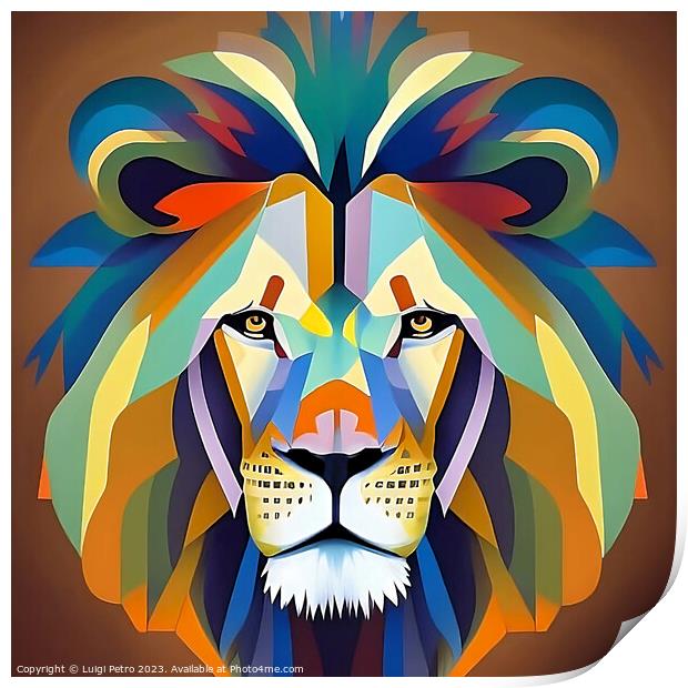 Portrait of a lion in modern style.. Print by Luigi Petro