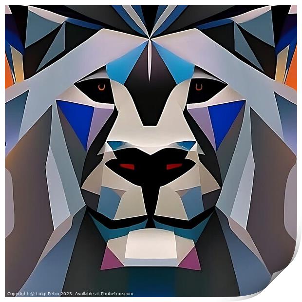 Portrait of a lion in modern style. Print by Luigi Petro