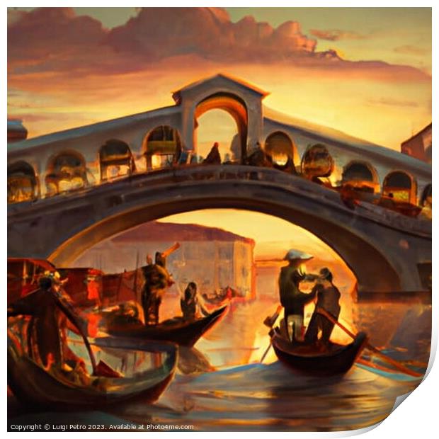 Iconic Rialto Bridge at Sunset Print by Luigi Petro