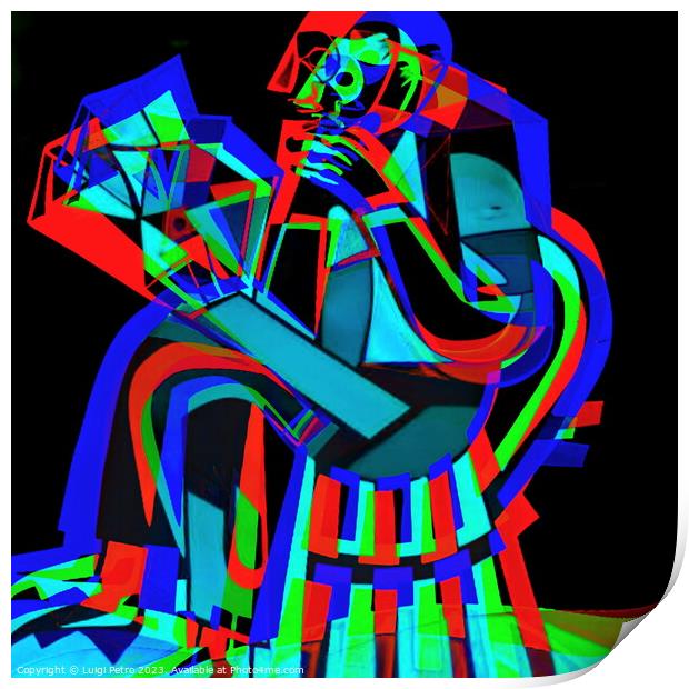 Psychedelic Cubist Portrait of a Man Reading Print by Luigi Petro