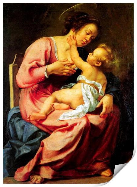 Madonna and child by Artemisia Gentileschi. Print by Luigi Petro