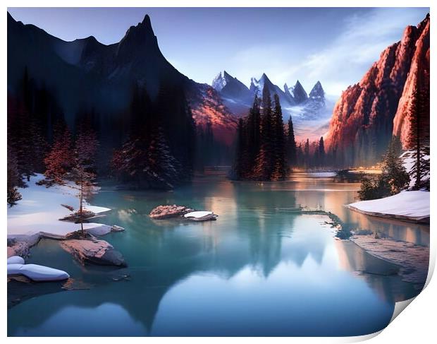 Serene Beauty of Mountain Lake Print by Luigi Petro
