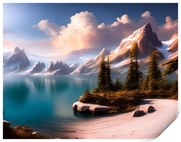Tranquil Beauty of Mountain Lake Print by Luigi Petro