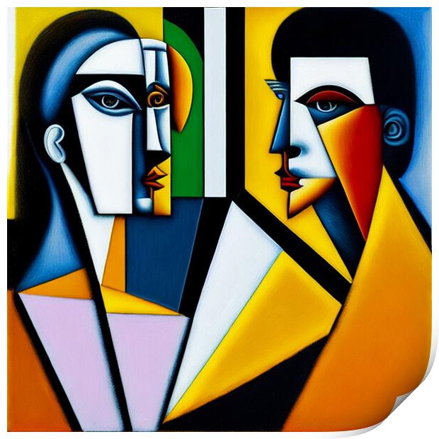 AI-Generated Cubist Portrait of a Couple Print by Luigi Petro