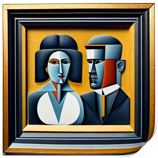 Framed Cubist Portrait of a Couple Print by Luigi Petro