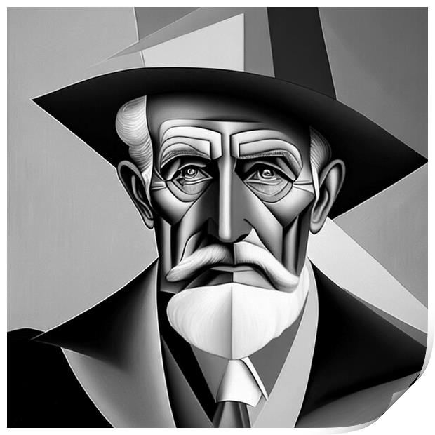 Portrait of old man in monochrome  cubism style. Print by Luigi Petro
