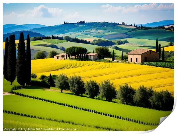 Farmhouse among the  rolling hills of Tuscany, Ita Print by Luigi Petro