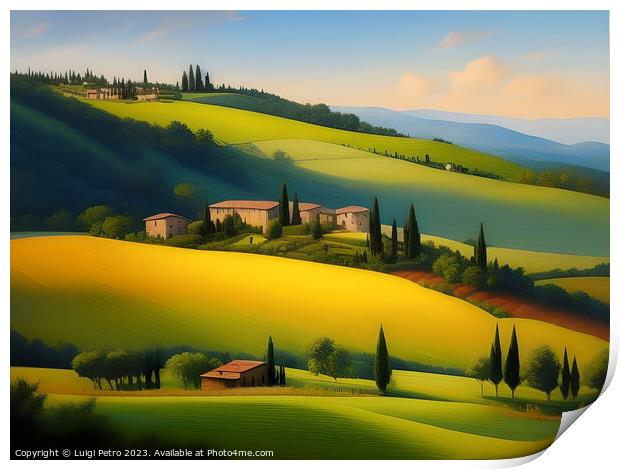 Farmhouses among  rolling hills Print by Luigi Petro