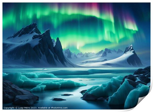 Glorious Aurora Borealis over Antarctica landscape Print by Luigi Petro