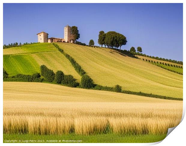Farmhouse among  the rolling hills of Tuscany, Italy. Print by Luigi Petro