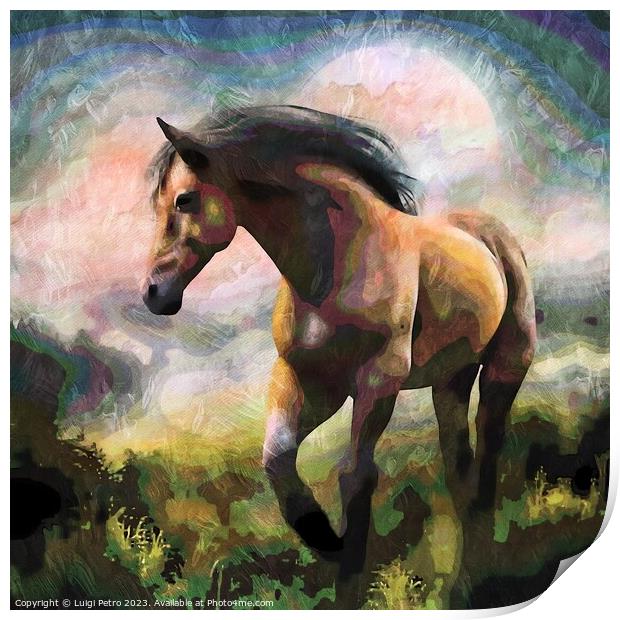 A horse standing in a field. Print by Luigi Petro