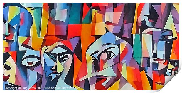 Vibrant AI-Generated Cubist Portrait Print by Luigi Petro