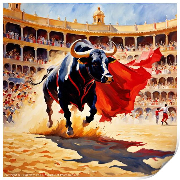 The last charge of a fighting bull. Print by Luigi Petro