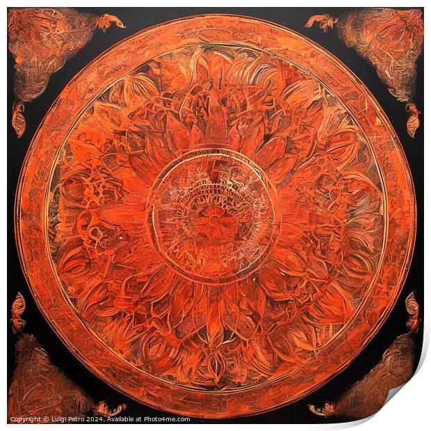 Fiery Mandala in red and orange. Print by Luigi Petro