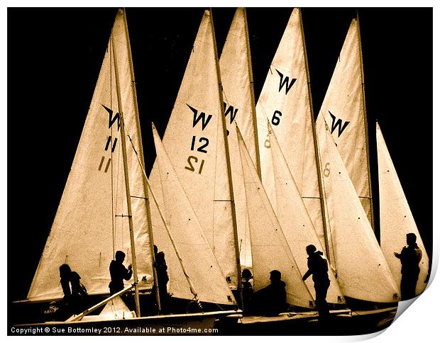 Sailing boats in silhouette Print by Sue Bottomley