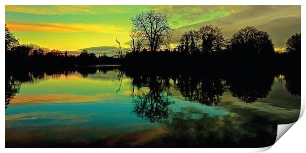  Colourful Sunrise over the lake                   Print by Sue Bottomley