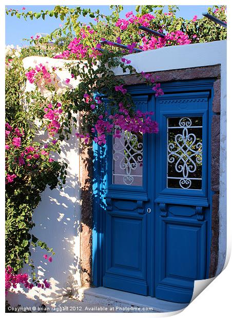 Greek Santorini Doors Print by Brian  Raggatt