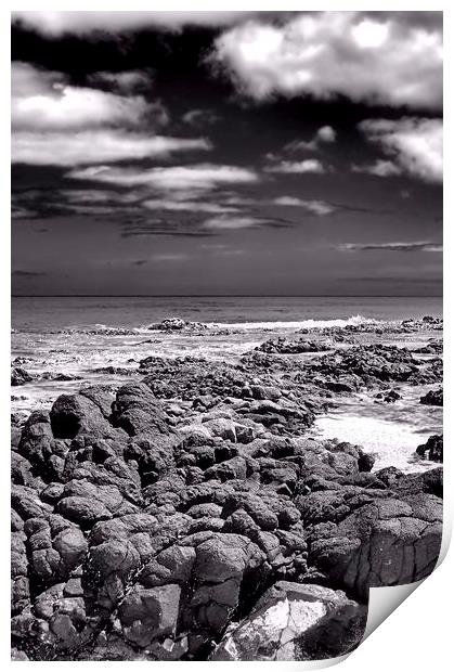Boa Vista Beach Rocks BW Print by Brian  Raggatt