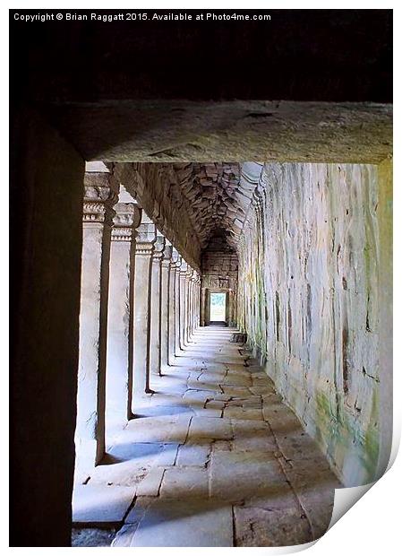  Temple Corridor Angkor Wat Cambodia Print by Brian  Raggatt