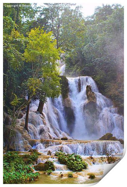  Kuang Sii Waterfall  Print by Brian  Raggatt