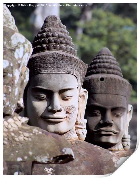 Angkor Temple Entrance Statue Heads Print by Brian  Raggatt