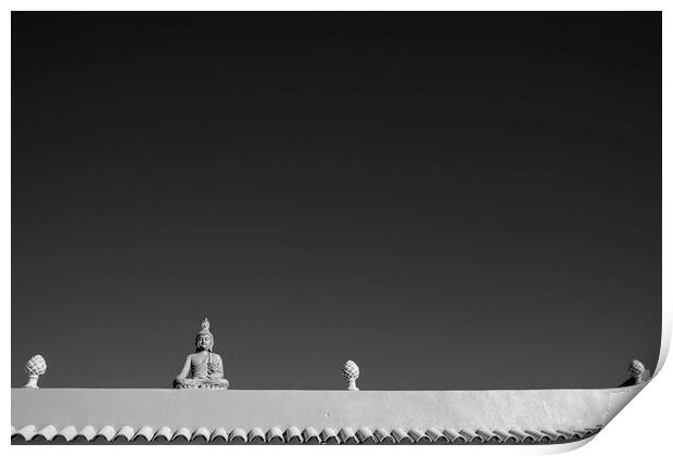 Buddha figure on roof Print by Phil Crean