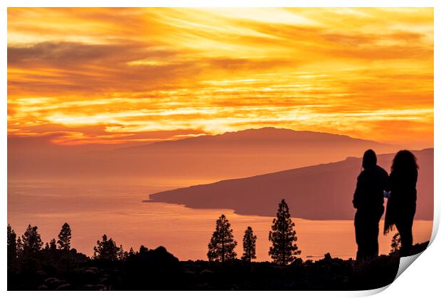 Tourists watch dramatic sunset from Tenerife Print by Phil Crean