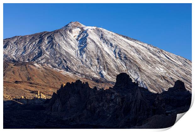 Snow covered Mount Teide Tenerife Print by Phil Crean