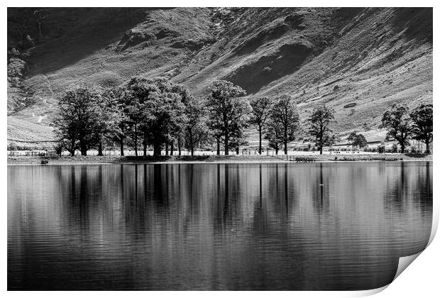 Buttermere lake monochrome Print by Phil Crean