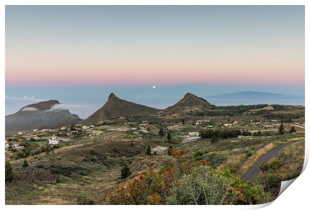 Full moon setting at dawn Tenerife Print by Phil Crean