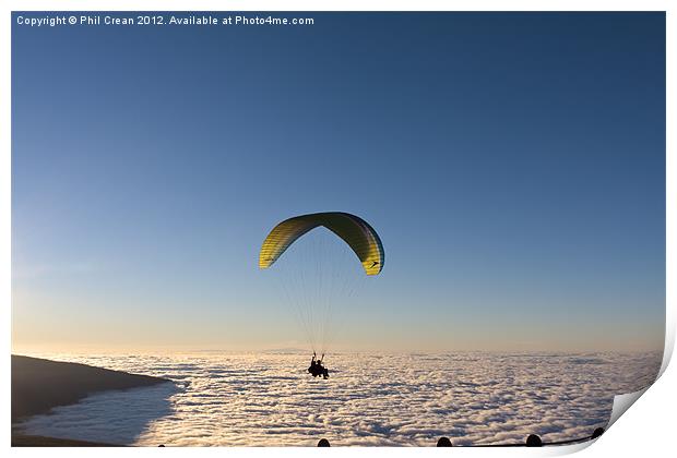 Paraglider above the clouds, Tenerife Print by Phil Crean