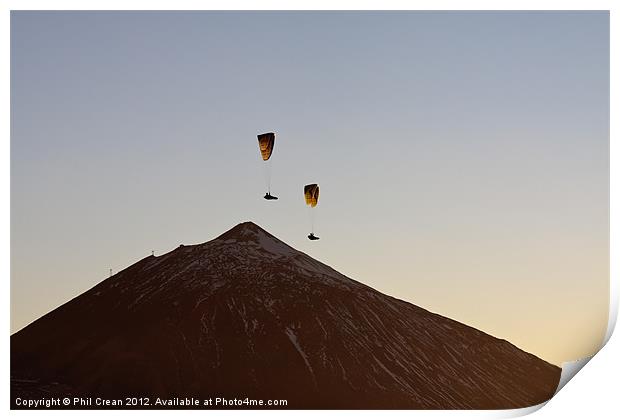 Paragliding over Teide, Tenerife Print by Phil Crean
