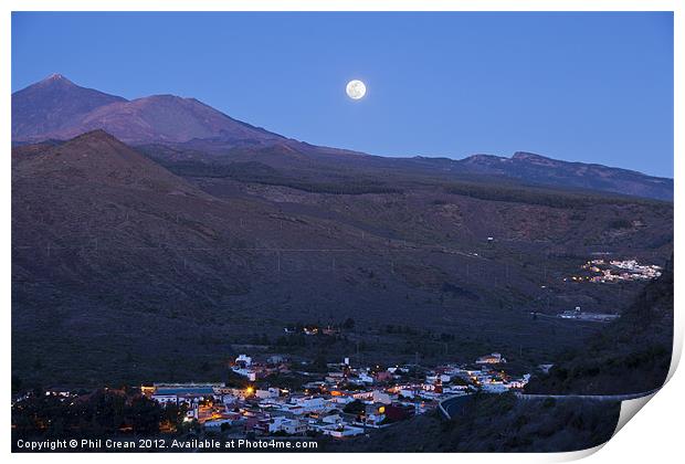 Moonrise over Santiago del Teide, Tenerife Print by Phil Crean