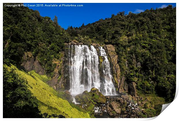  Marokopa falls waterfall, New Zealand. Print by Phil Crean