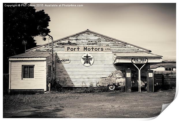  Disused petrol station 1, New Zealand Print by Phil Crean