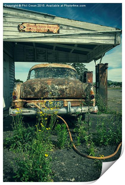  Fuelling up! Abandoned petrol station, New Zealan Print by Phil Crean