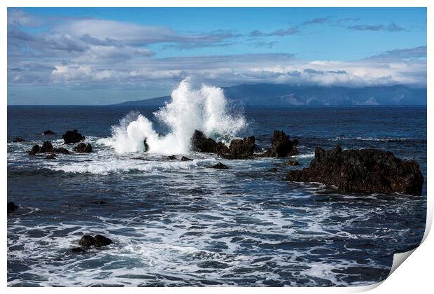 Wave crashing over rocks, Tenerife Print by Phil Crean