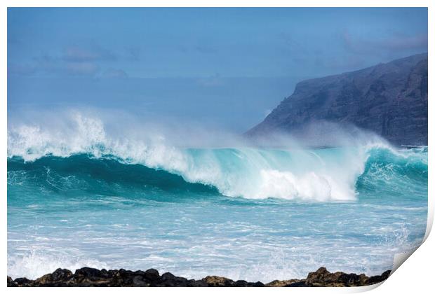 Wave in front of Los Gigantes cliffs Tenerife Print by Phil Crean