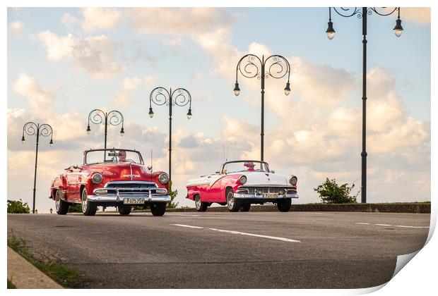 Open top American vintage cars, Cuba Print by Phil Crean