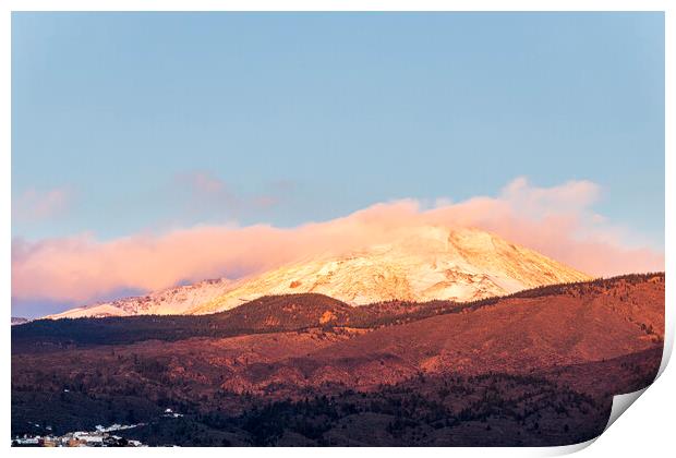 Snowcapped Teide at sunset Print by Phil Crean