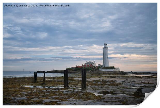St Mary's Island and Lighthouse in August Print by Jim Jones